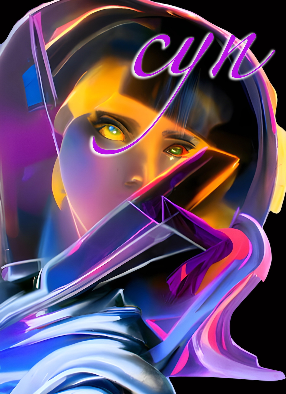 CYN key art showing a stylized portrait of Cyn behind fractured reflective forms